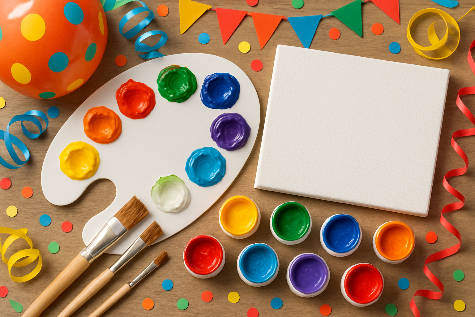Closeup of painting supplies ready for a party
